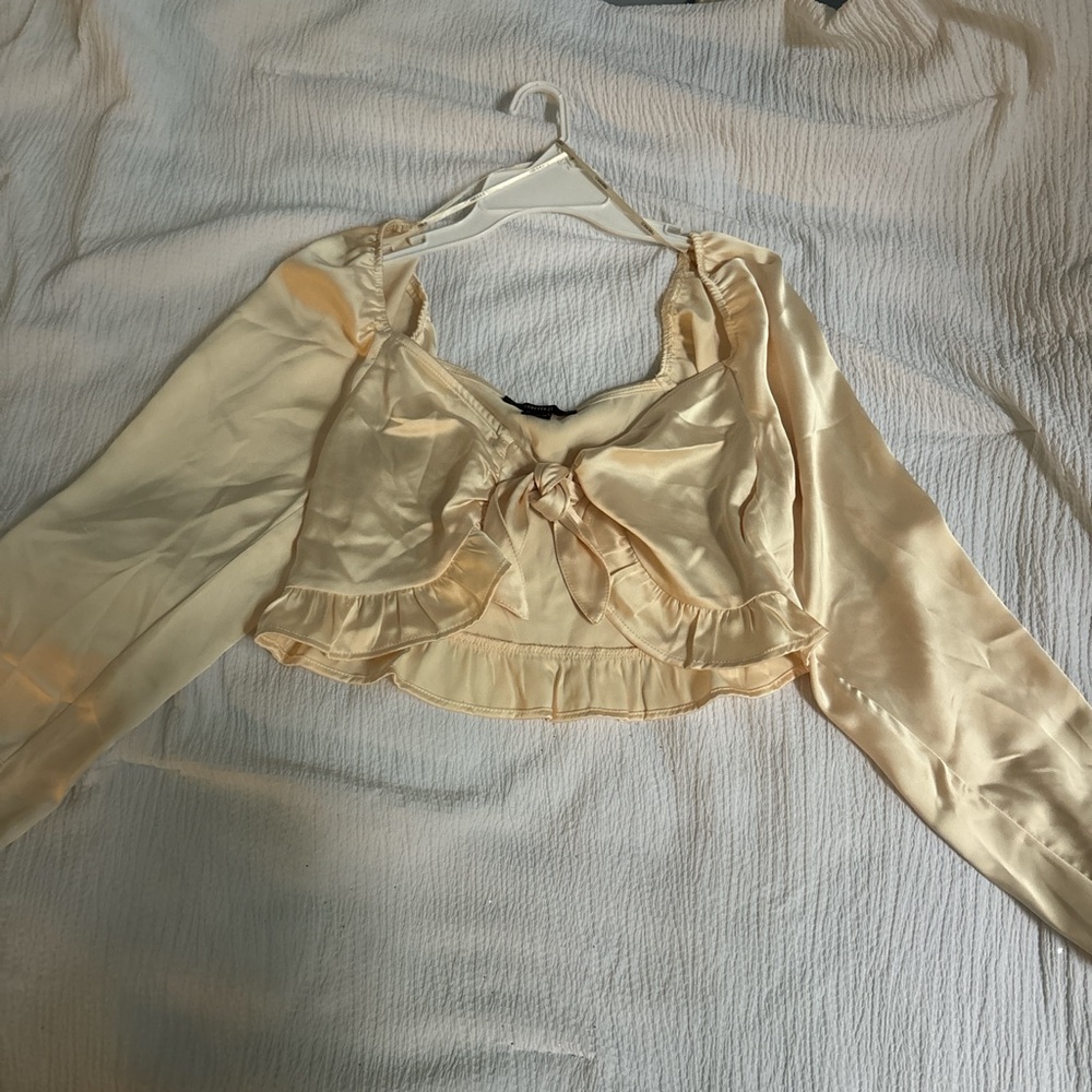 Forever 21 Beige Satin Tie-Front Top